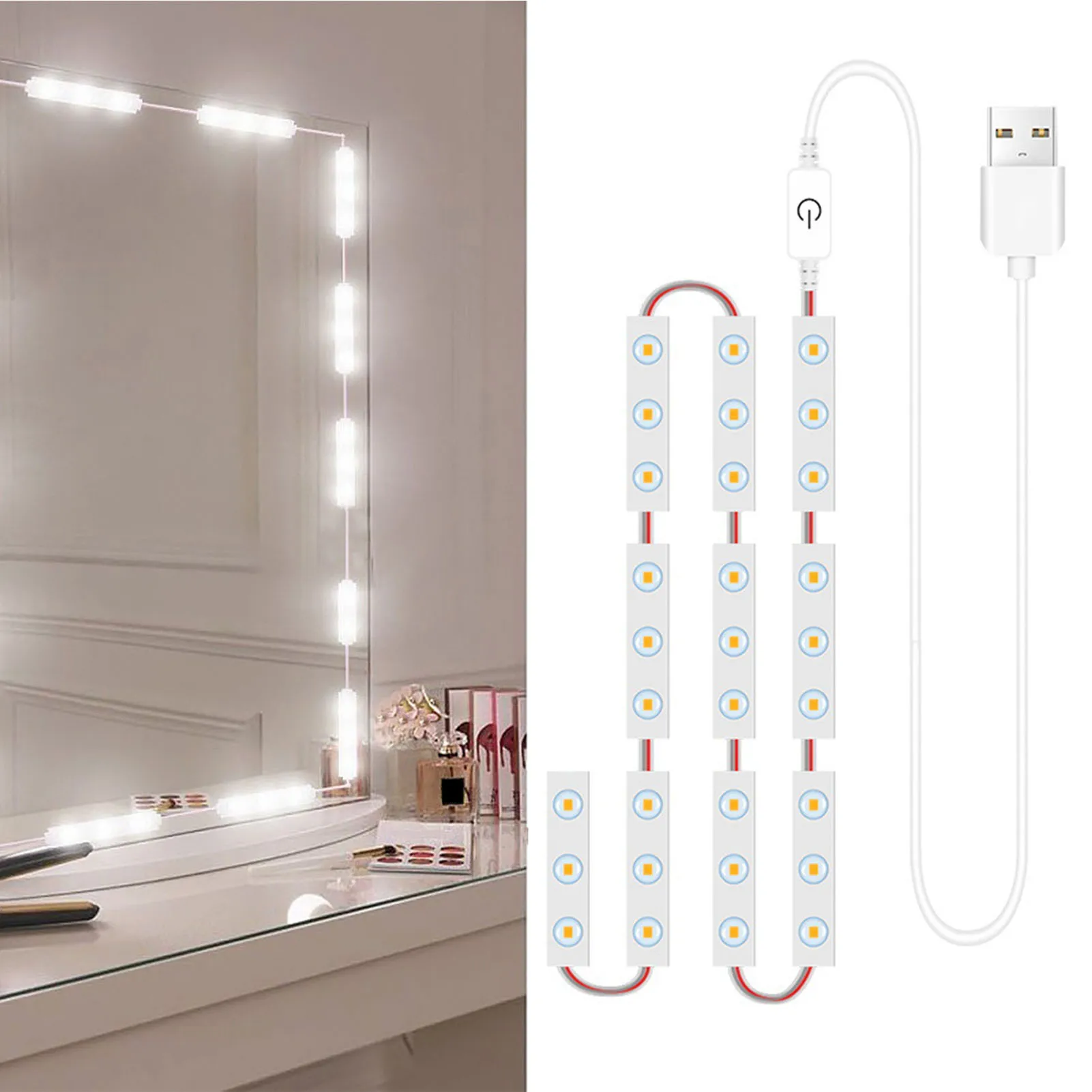 6/18/30/42LED Makeup Mirror Lights Touch Control Vanity Mirror Lights Bathroom Mirror Light with USB Cable LED Strip Lights Dres