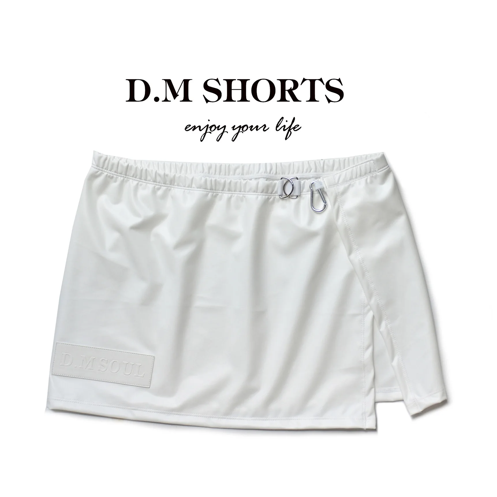 D. M Men\'s Sexy Home Casual Dress Stage Metal Decoration Faux Leather Shorts Low Waist Solid Color Letter Sleeping Pants