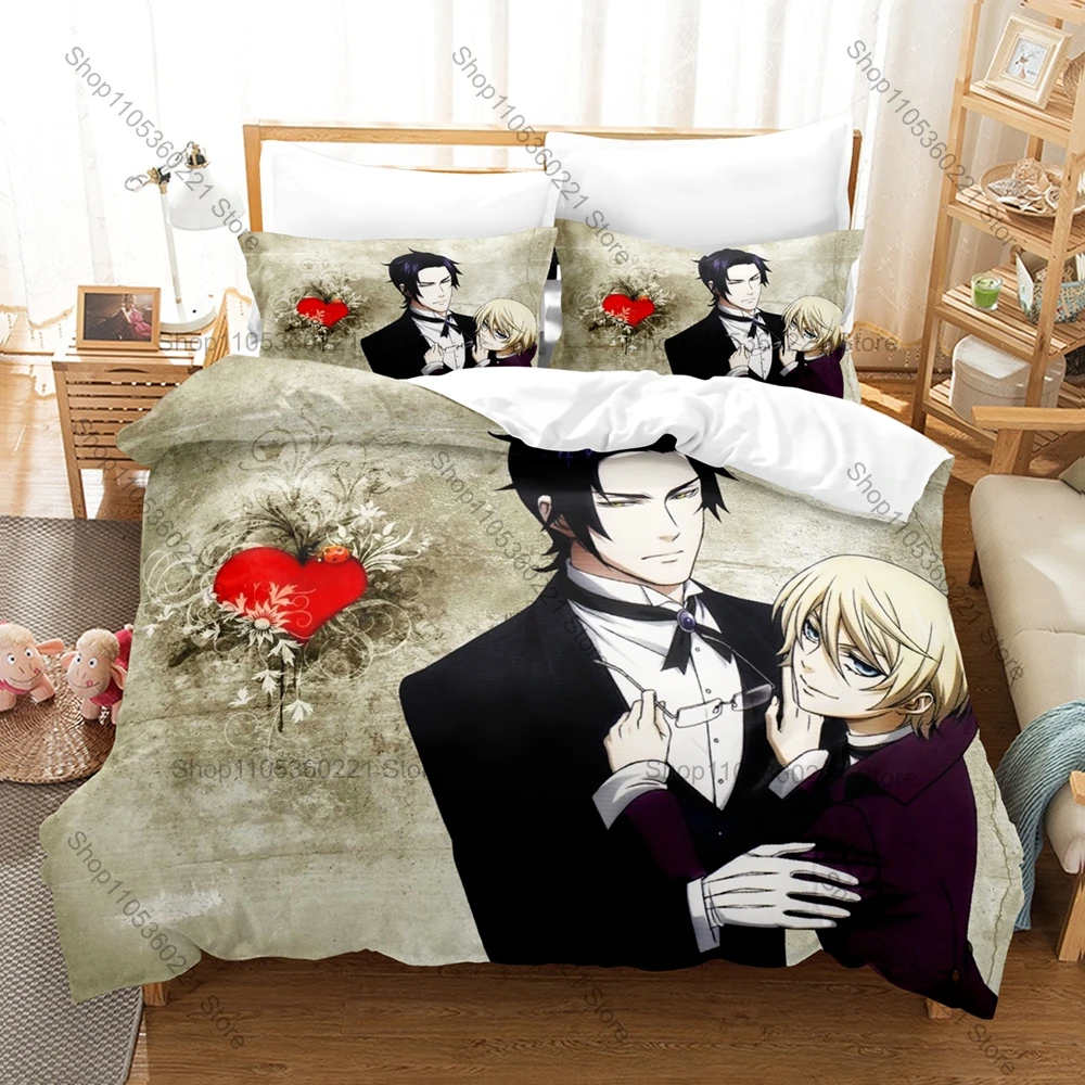 Black Butler Kuroshitsuji Bedding Set 3 Piece Duvet Cover Set Sebastian Ciel Kawaii Bed Linen for Kids Adults Bedroom