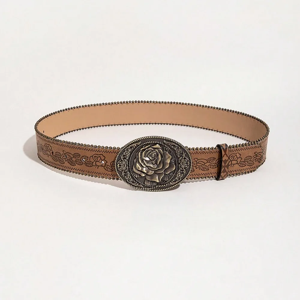 1 Piece Western Style Rose Shaped Buckle Printed Women's Waist Belt
