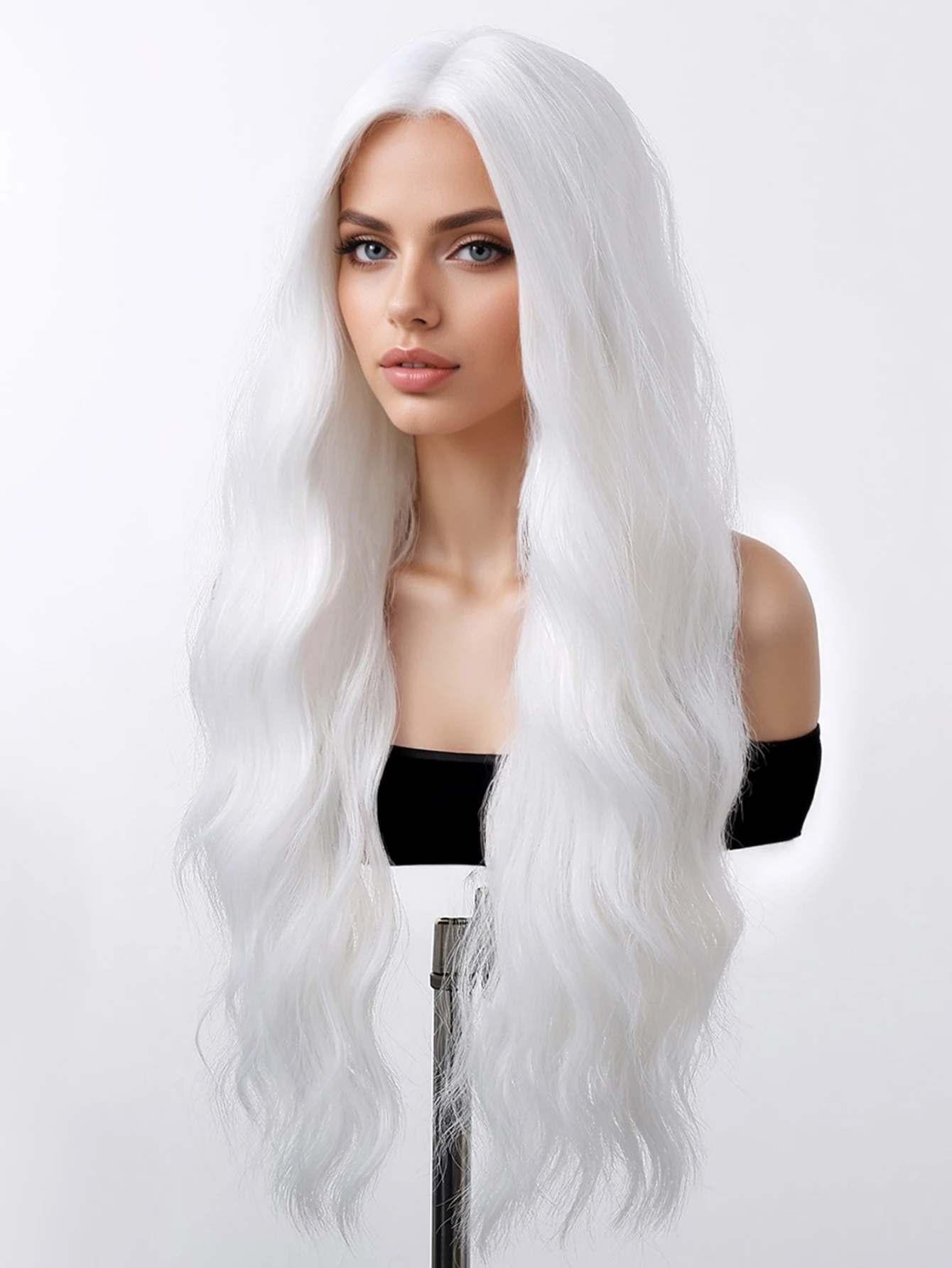Longo encaracolado prata branco peruca ondulada sintética parte média perucas de onda de água para mulheres cosplay diário dia das bruxas colorido cabelo falso