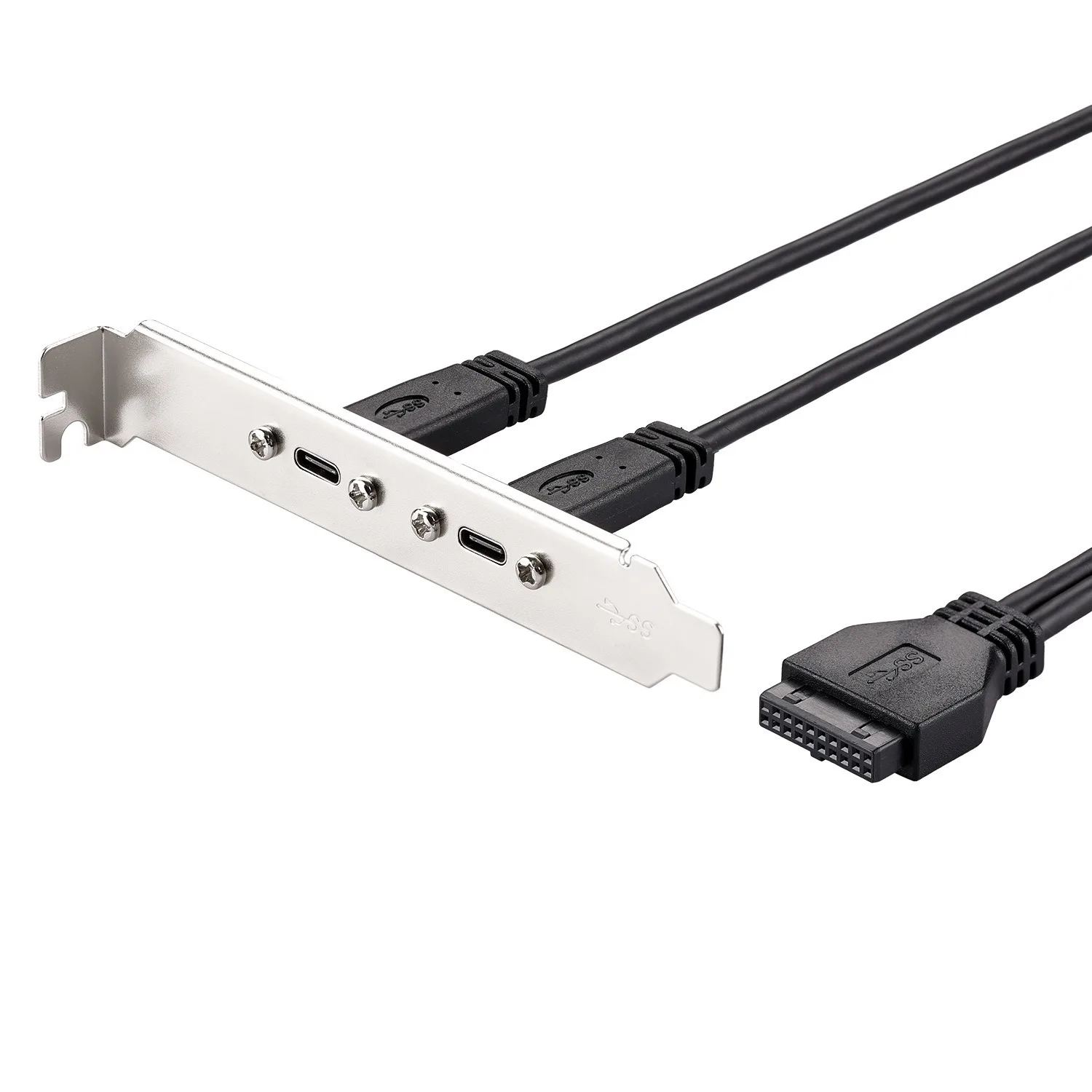 USB 3.0 20PIN To Dual Port Type-c Female Computer Connection Cable 50cm Chassis Rear PCI with Baffle Cable Type-c 5gbps