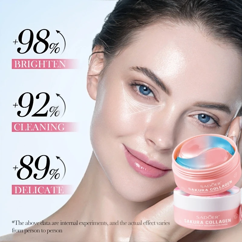 60Pcs Sakura Collagen Multi-Effect Nourishing Eye Mask, Which Can Effectively Moisturize, Tighten, and Brighten the Light Beige Areas Around the Eyes, Creating a Light Beige Barrier to Make the Light Beige Area More Bright and Elastic, and Bid Farewell to Dullness and Dryness. Deeply Moisturizing and Nourishing for Dry Eyes, Light Beige Color, Moisturizes and Firms, Leaving the Skin Around the Eyes Smooth and Soft. Hypoallergenic and Alcohol-Free, Suitable for All Skin Types.