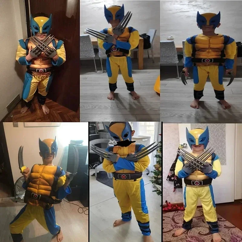 Superhero Wolverine Cosplay Costume Muscle Jumpsuit Claws Cape Wolverine Halloween Carnival Party Costume Suit