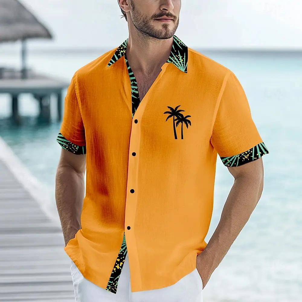 Hawaiian shirt men's casual loose fashion gradient blue solid color new shirt plus size European size S-6XL new hot sale