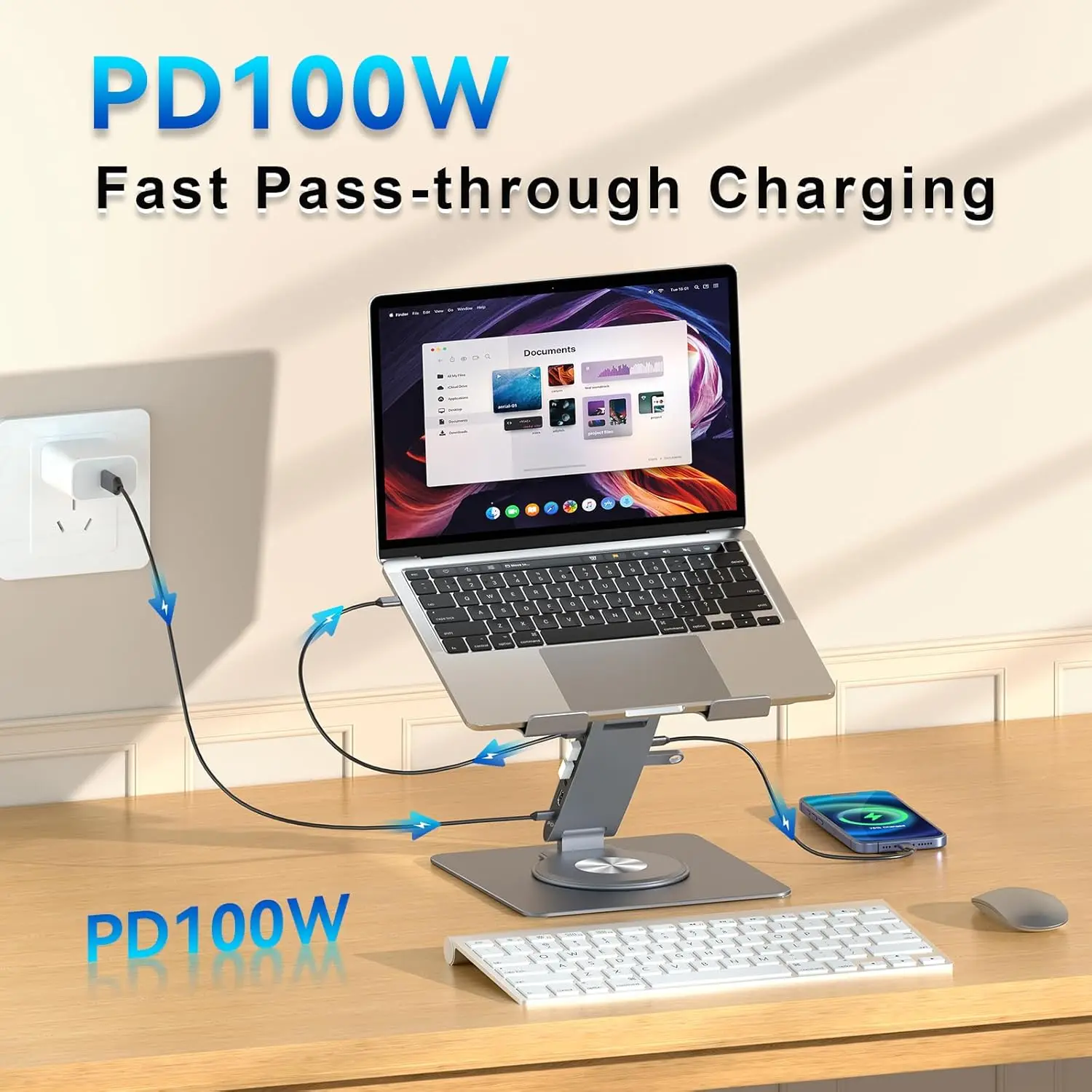 Podstawka pod laptopa 4K 60Hz do MacBook Pro Air Dell HP Surface 360 °   Obrotowy, składany uchwyt na laptopa z hubem USB-C, uniwersalny. — zdjęcie 5