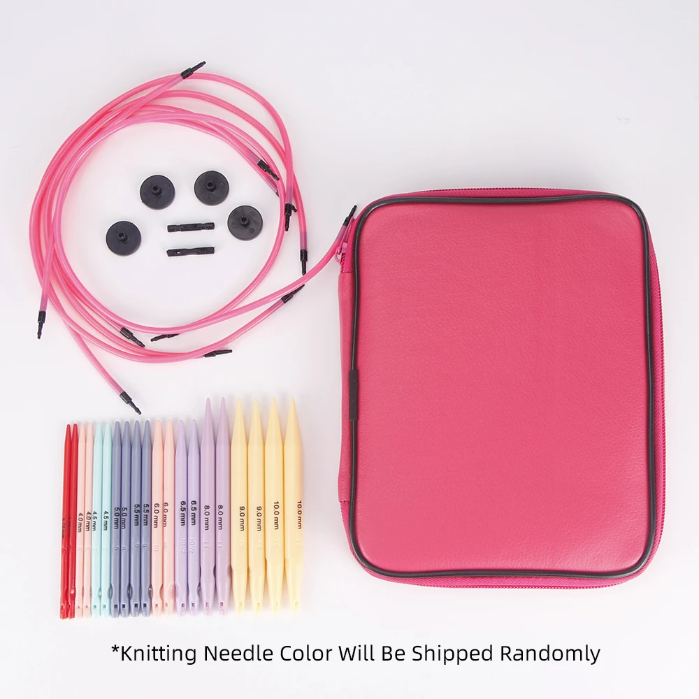 QJH 10 Size ABS Plastic Interchangeable Knitting Needle Set Circular Knitting Needles Set - US 5-15 (Caspian) Pu Bag