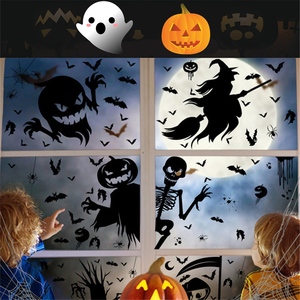 Halloween Giant Ghost Monster Ghost Shadow Window Sticker Witch Death Bat Skeleton Helloween Party Decor Electrostatic Sticker