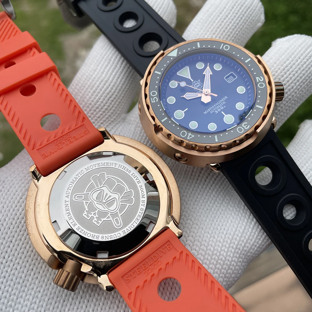 STEELDIVE Men Automatic Watch 47.5mm Bronze Tuna Mechanical Wristwatch Diver 30ATM Waterproof Luminous Sapphire Mirror NH35