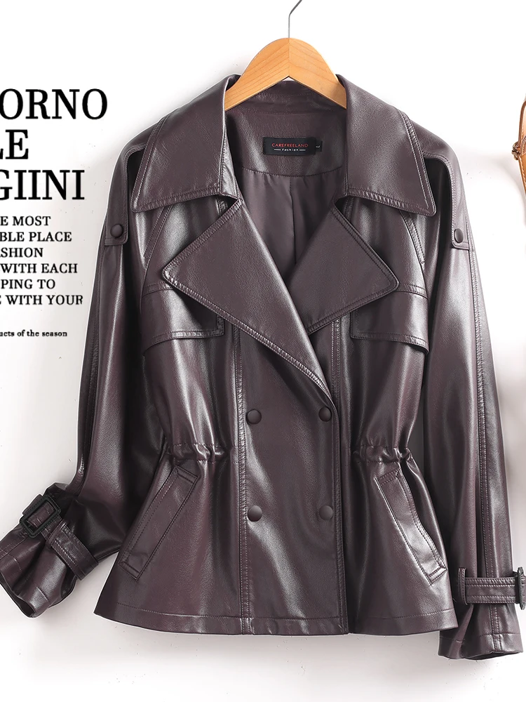  Ning Genuine Leather Jaet Women's ort Sle 2025 New Spring Autumn High-End Feel Coat Waist-Cinching Windbreaker Ou...