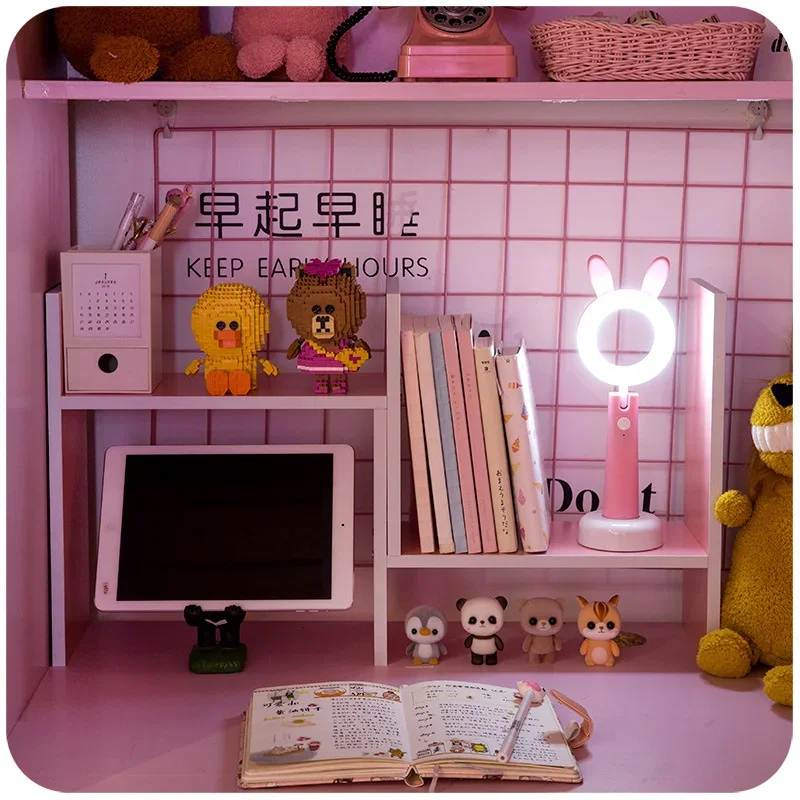 Book Organizer, Ins Wind Girl Heart Pink Storage Shelves, Desktop Student Office Simple Bookcase, Multifunctional Design