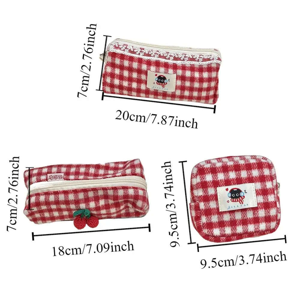 Borsa per il trucco Astuccio scozzese in peluche Borsa per cosmetici dolci e carini con cerniera Ins Tasche da toilette da viaggio semplici per studenti