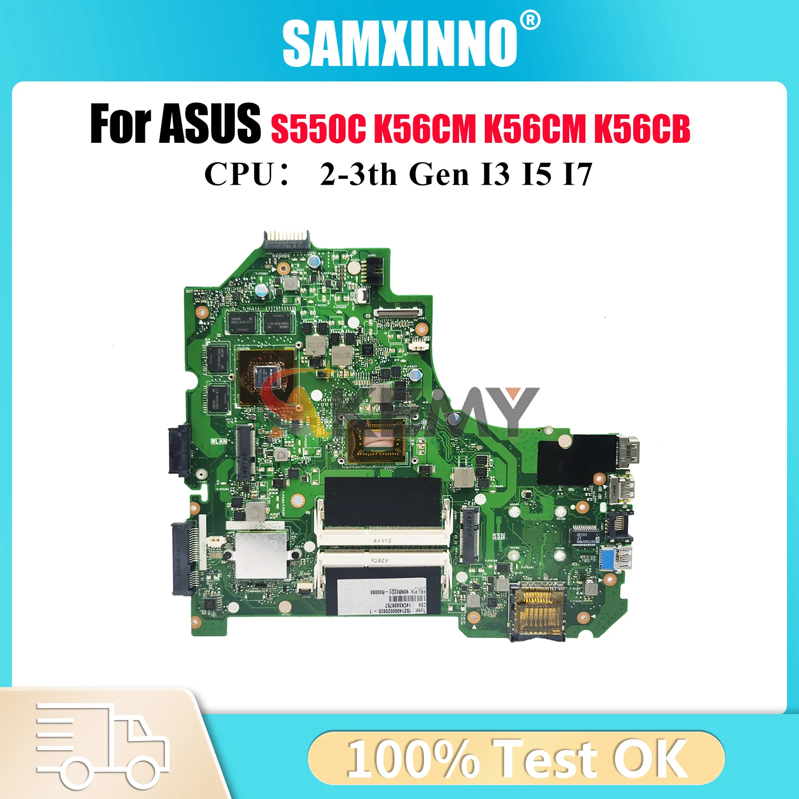 

K56CM Материнская плата для ноутбука ASUS K56CA S550C K56CM K56C K56CB Материнская плата для ноутбука с процессором I3 I5 I7 100% тестирование ОК быстрая доставка