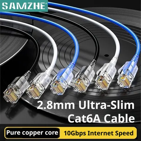 SAMZHE Slim Cat6A RJ45 Internet Cable High Speed 10Gbps 31AWG Support Cat8 Cat7 Network LAN Computer Patch Cable for PC & Gaming