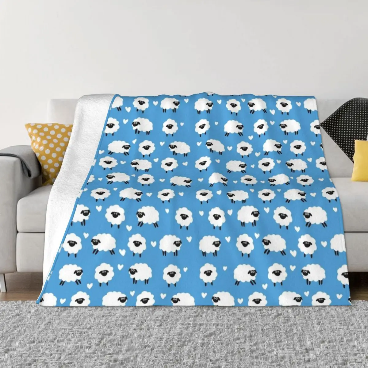 Sheep and Hearts Pattern - Blue Throw Blanket Thermal Blankets For Travel Baby Blanket Large Blanket manga