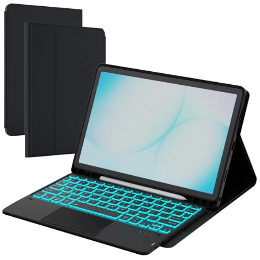 

Galaxy Tab A9+/A11+ 11 inch case with keyboard: black detachable wireless cover backlit keyboard 7 colors touchpad pen holder f