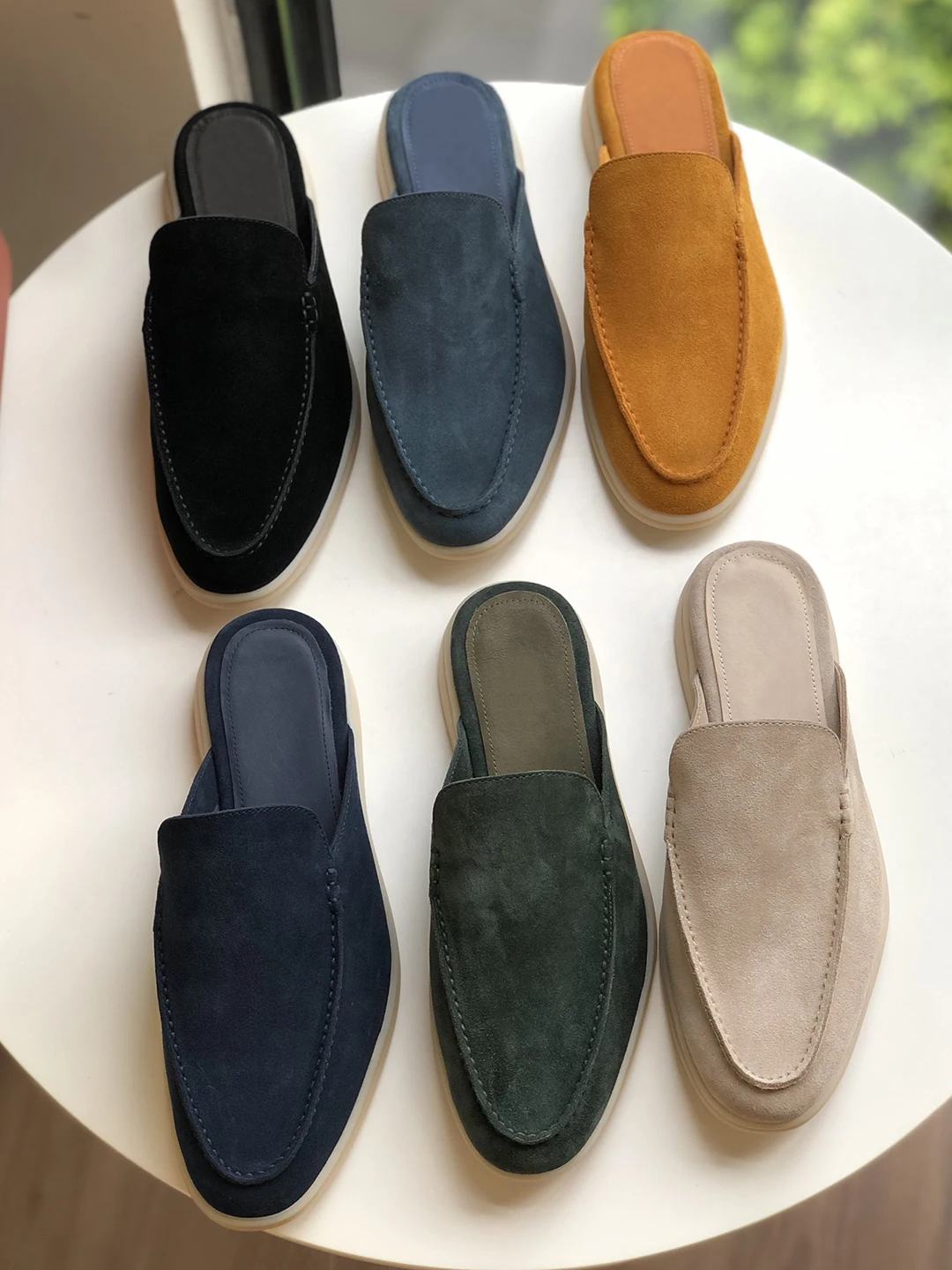 DONNAIN Minimal Slip-on Mules Women Men Luxury Suede Leather Handmade Stitching Moccasins Cozy Top Quality Flat Female Shoes