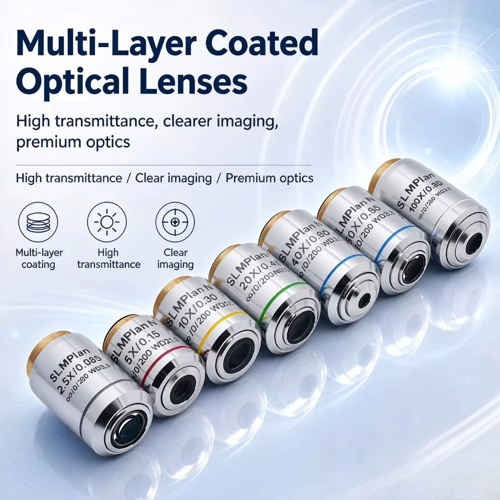 2X2.5X5X10X20X50X100X LMPlan Infinity Corrected Long Working Distance Metallurgical Microscope Objective Lens F=180mm Tube
