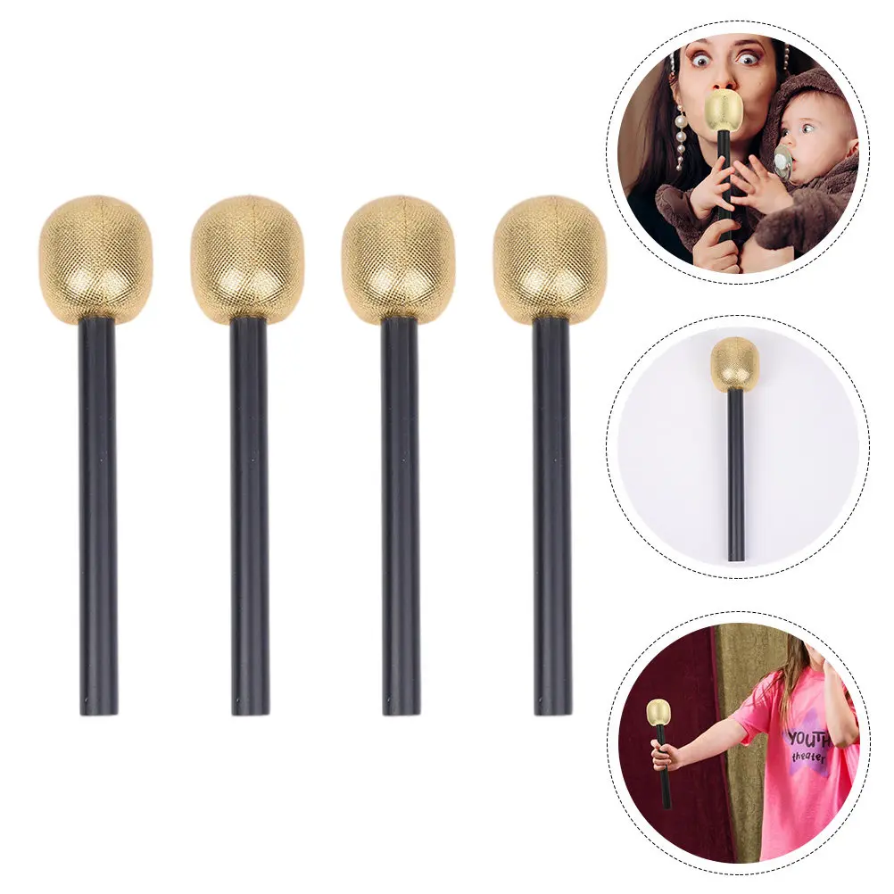 

4Pcs Simulated Microphone Lightweight Compact Realistic Design Plastic Microphone Prop for Kids Pretend Play Stage Costume Party