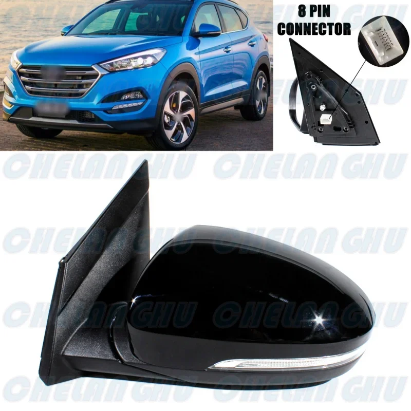 For Hyundai Tucson 2016 2017 2018 Left Side 8 Pins Black Painted Heat Power Adjust Power Fold Mirror Assembly