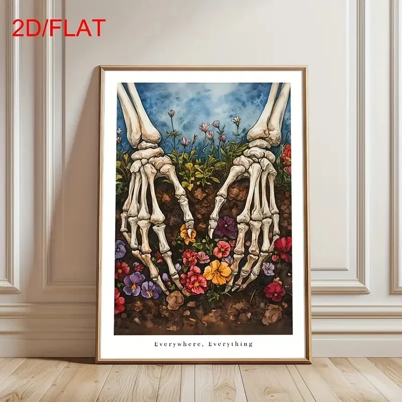 1pc frameless Canvas Painting Retro Gothic Bohemian-style Floral Skull Hand Posters, Ubiquitous Text Walls, Art Printing, Canvas