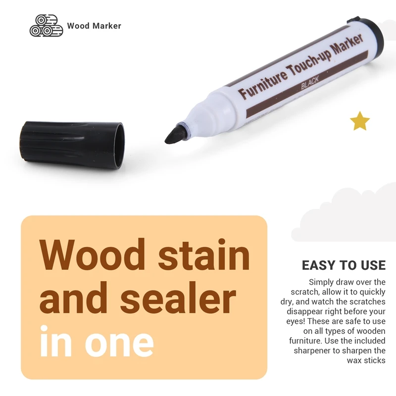 Furniture Repair Kit Wood Markers - Set of 17 - Markers and Wax Sticks with Sharpener Kit, for Scratches, Wood Floors-A23R