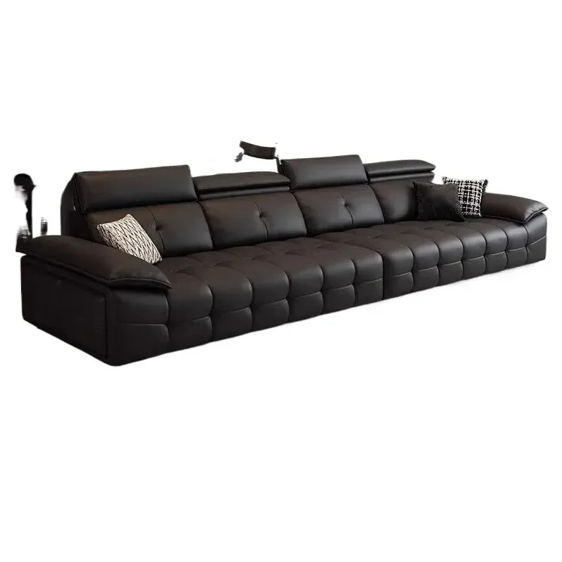 for Italian minimalist leather sofa living room high end straight row adjustable big black cow first layer cowhide sofa