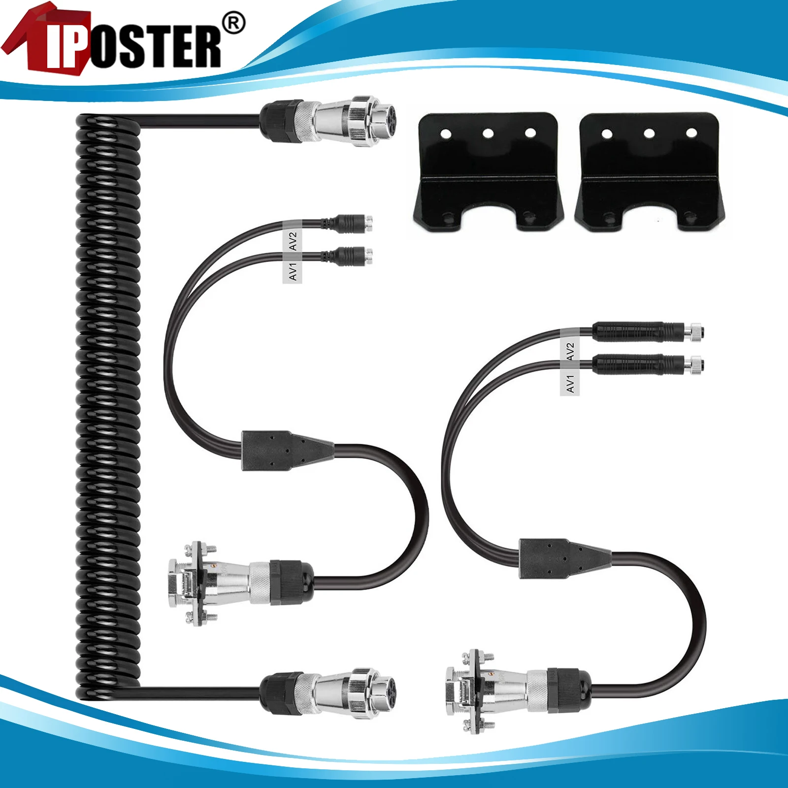 

iPoster 2ch Trailer Cable Suzy Coil + Pair Mount Brackets For Caravan Trailer Camper Rv