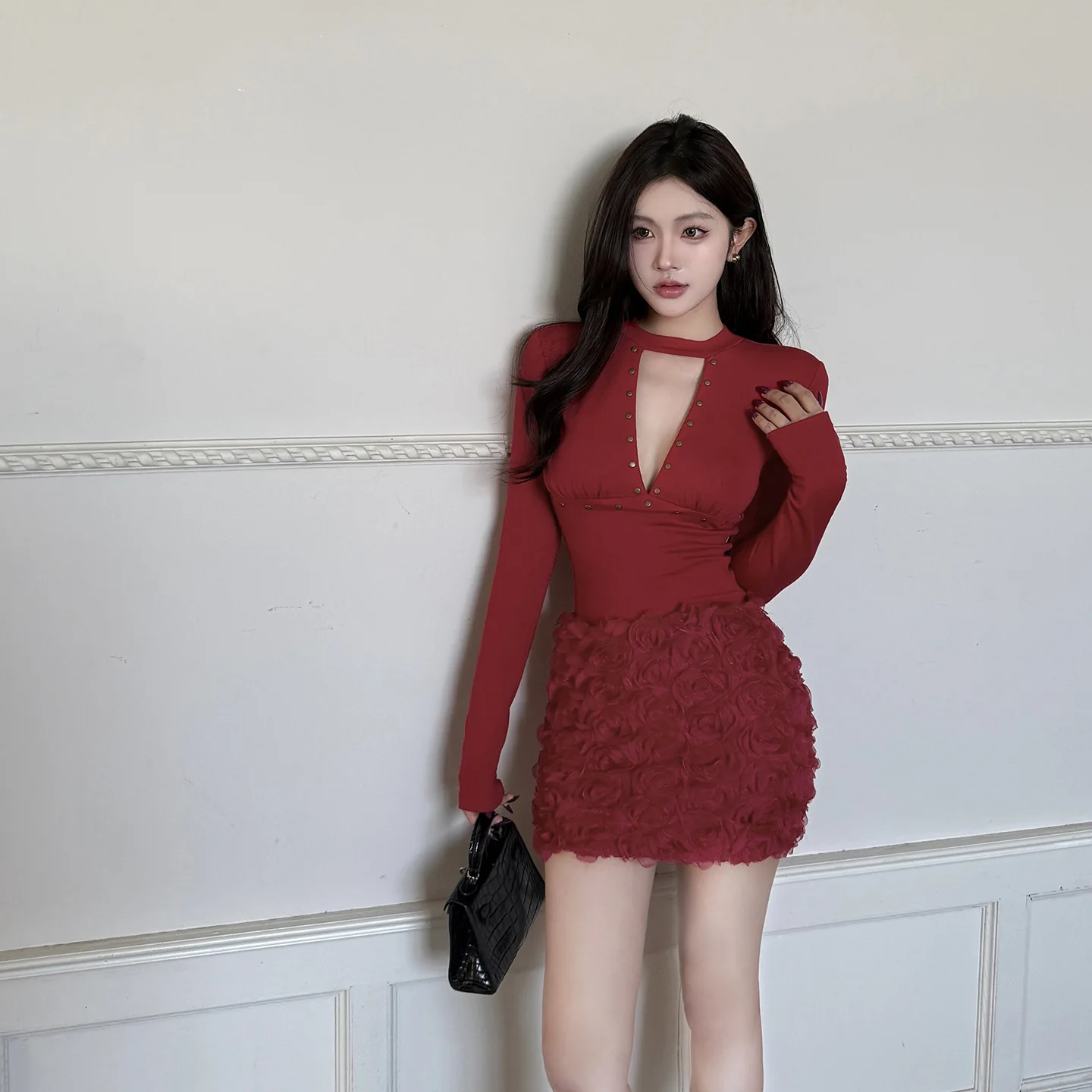 Frauen Retro Weihnachten Rot Party Kleid Rose Perlen Ausschnitt Bodycon Mini Design Luxus Abend Wesentliche Party Prom Vestidos Robe