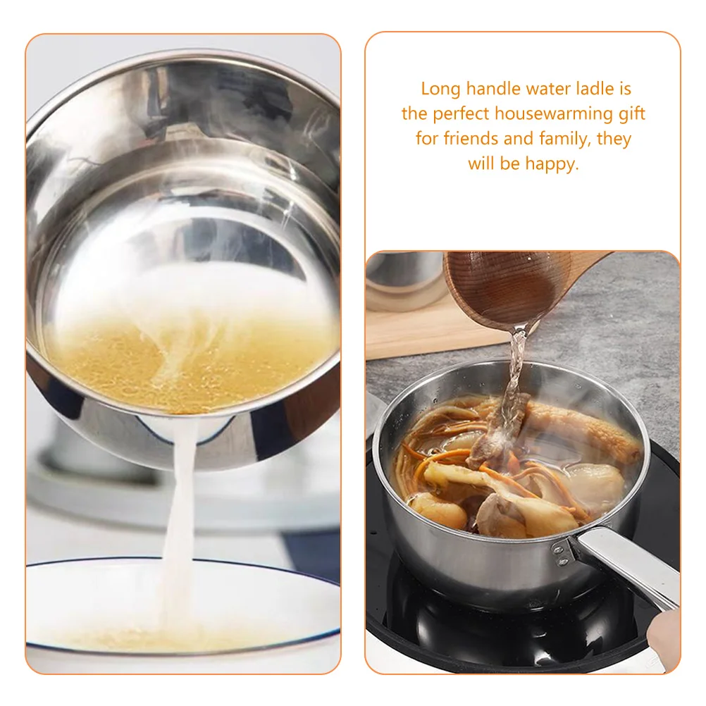 Stainless Steel Spoon Soup Scoop Long Handle Ladle Wide Mouth Funnel Tablespoon Wok Kitchen Water Dipper Pot Baby Spoons