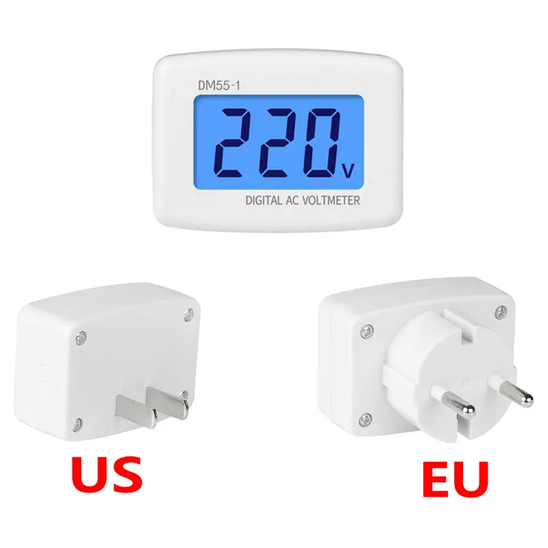 DM55-1 Digital Voltmeter EU US Plug Volt Meter Socket Voltage Tester LCD Display Voltage Meter 110V 220V Wall Flat Voltage Meter