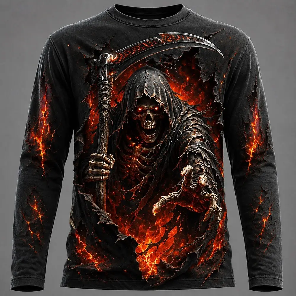 Halloween Men 3D Graphic Printed Long Sleeve  T Shirt Gothic Skull  Pullover Tops Autumn New Festive Gift Men Clothing Tops Tees