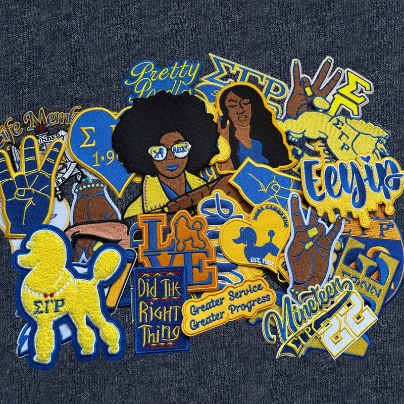 Stock Series Embroidery Patch for Jacket, Sigma Gamma Rho Sorority Patch ,1922, Eeyip, Pretty Poodle ,Sigma Hand Sign