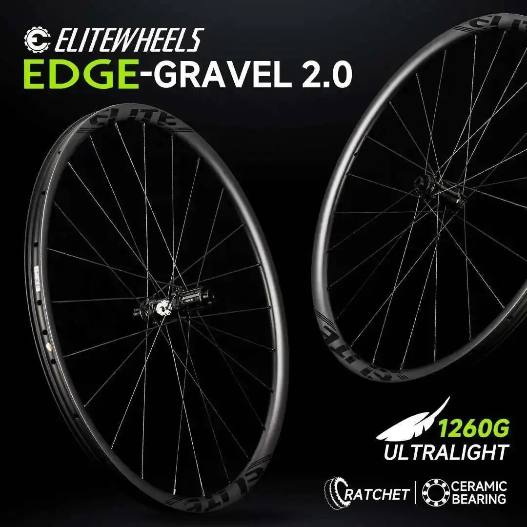 

ELITEWHEELS EDGE 2.0 Gravel Wheels Ultralight 1260g 700C Carbon Wheelset Disc Brake Hookless 30mm*25mm Center Lock