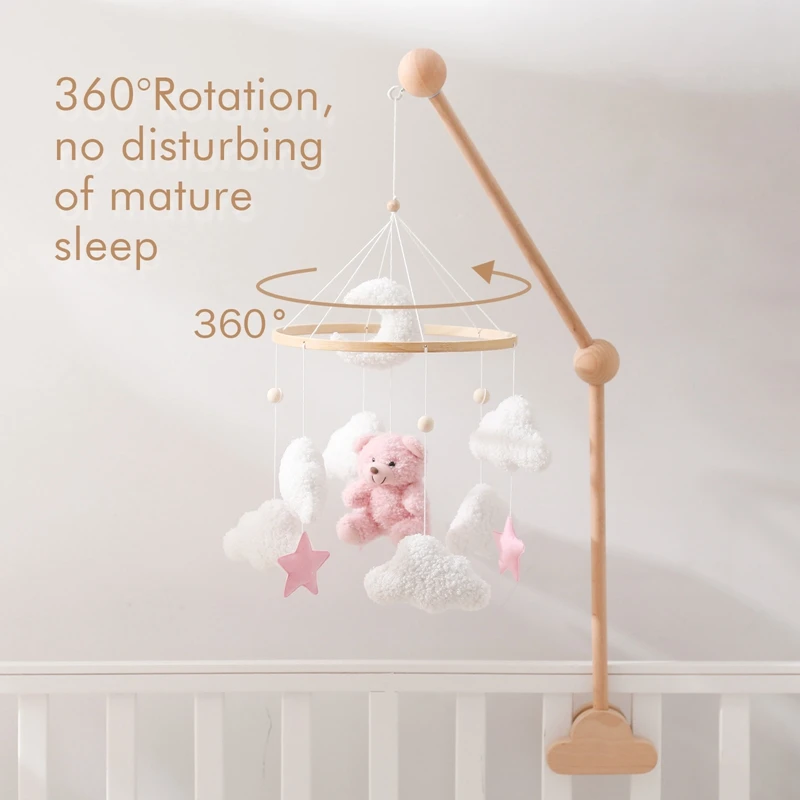 Crib Mobile Wooden Bed Bell Soft Felt Cartoon Rabbit Mobile Hanging Rattles Toys Newborn Music Box Bed Bell Hanging Bracket Toys