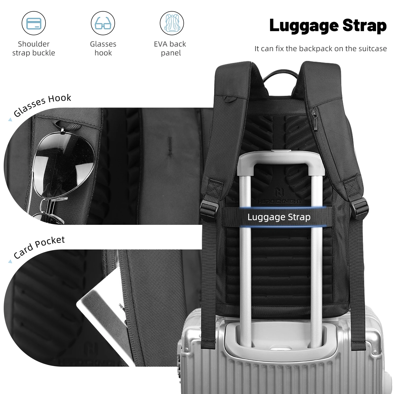 Heroic Knight Portable Business Backpack For Man Slim 15.6 Inch Laptop Bags Waterproof Travel Daypack Minimalist School Mochilas