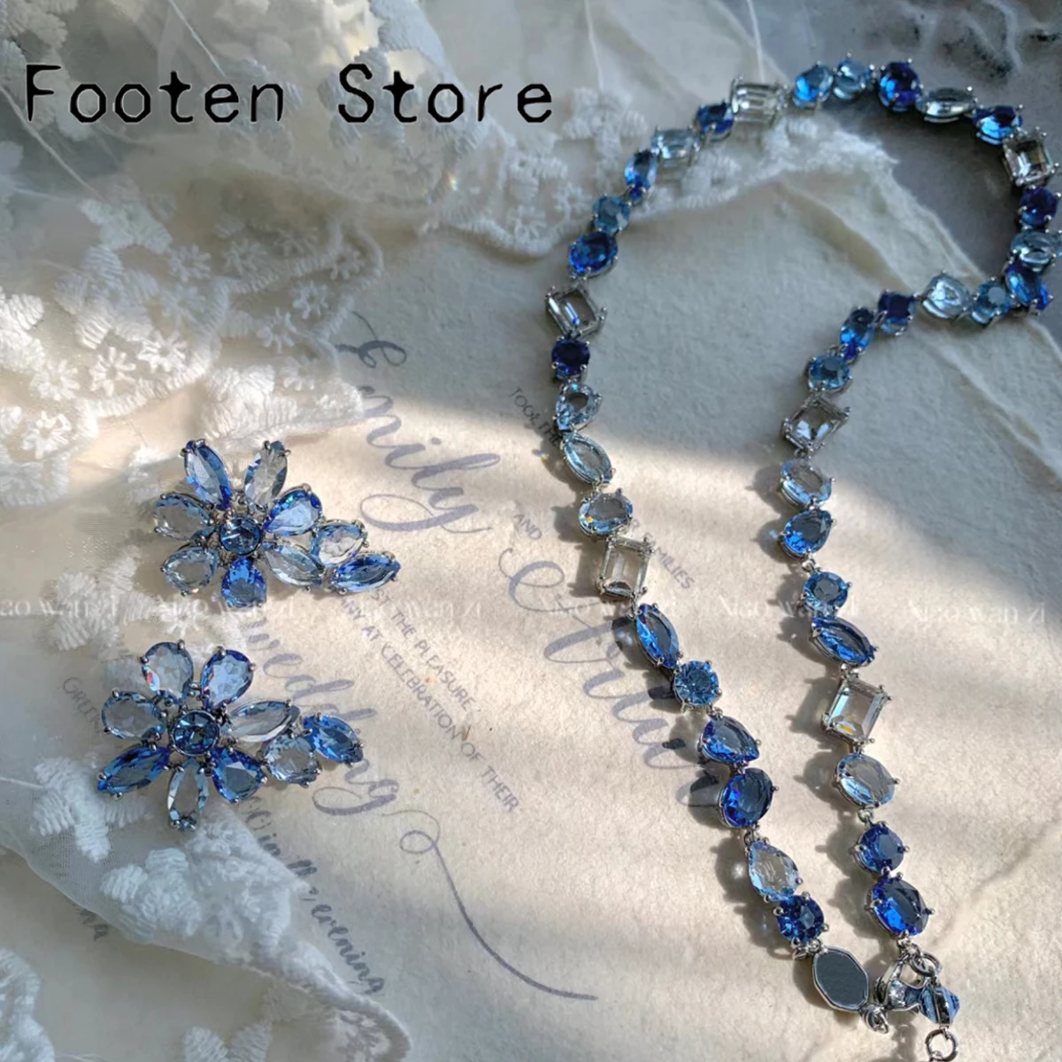 

2025 New Fine Party Jewelry Set Charm Blue Candy Crystal Fashion High Quality Necklace Bracelet Earrings Romantic Gift for Women
