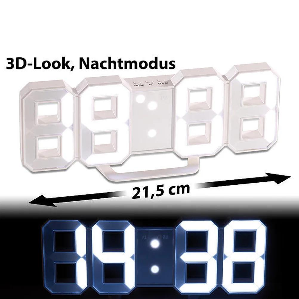 

3D Led Digital Wall Clock With Huge Bright Numbers For Easy Reading Auto Light Sensing Modern Home Decor Timer White Pcs