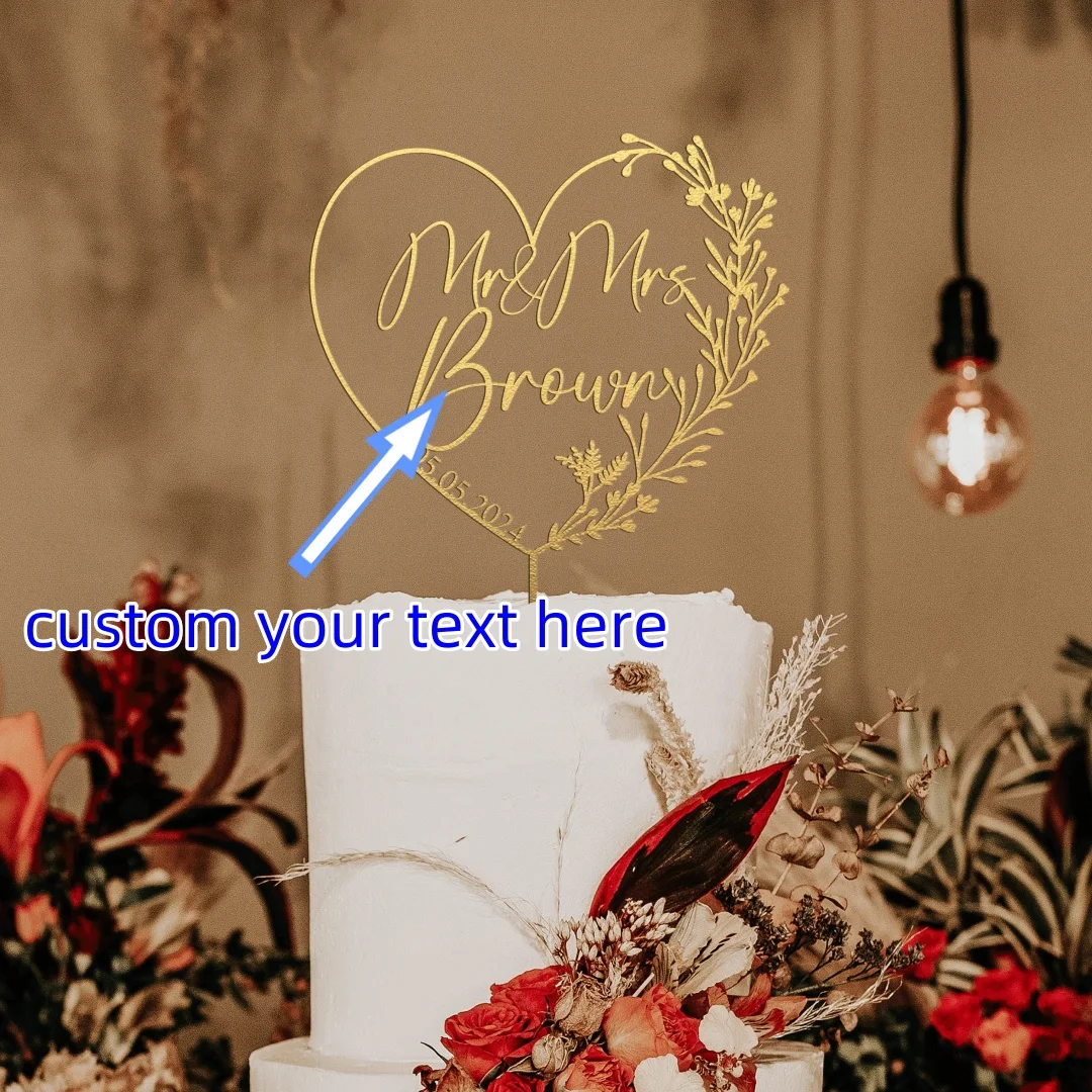 توبر الكيك الذهبي مع قلب، توبر كعكة القلب، أغطية كعكة الزفاف، توبر كعكة الزفاف، الجزء العلوي من كعكة السيد MRs، ريفي، شخصي #1