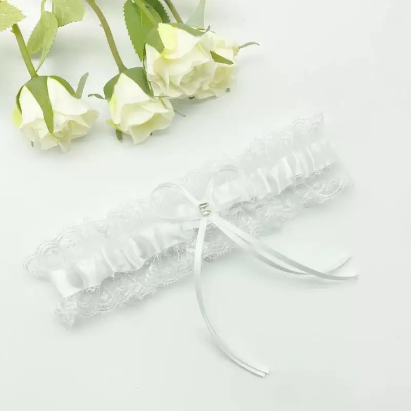 Jarretière jambe mariage 652F, avec roses nœuds décoratifs en dentelle, accessoire bijoux jambe polyvalent pour