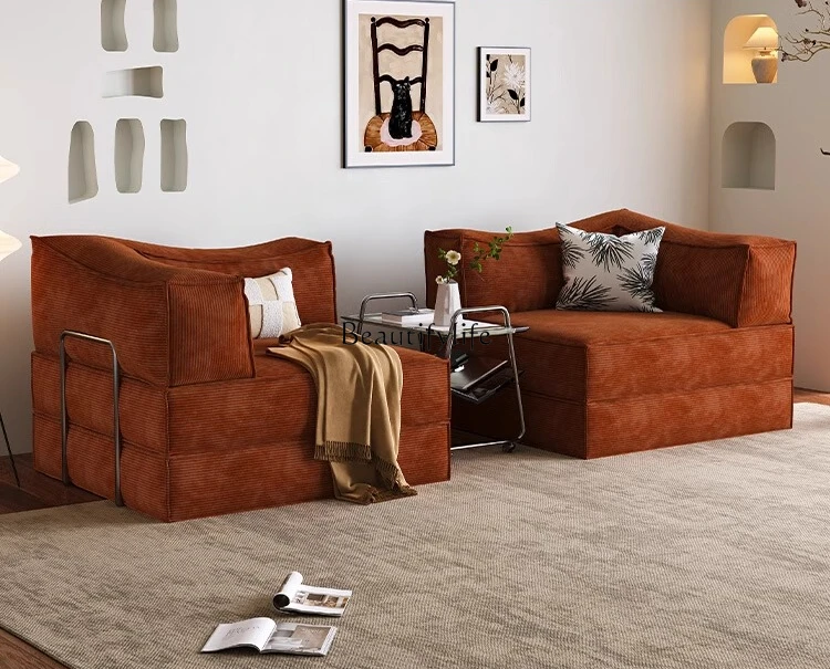 

Lazy wind corduroy fabric module sofa 2025 foldable dual-purpose sofa bed