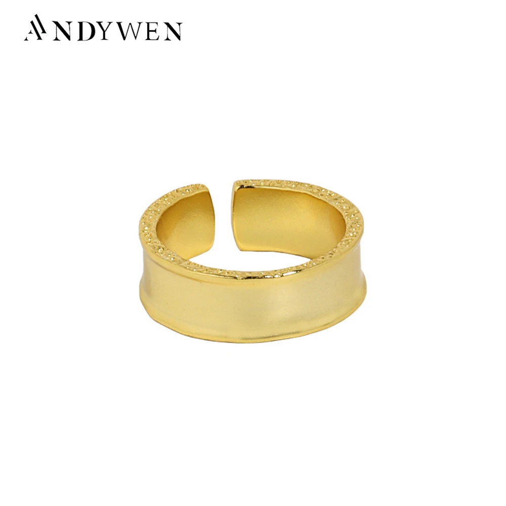 

ANDYWEN 100% 925 Sterling Silver Gold Geometric Irregular Resizable Round Jewels Rings Women 2021 Women Wedding Jewelry