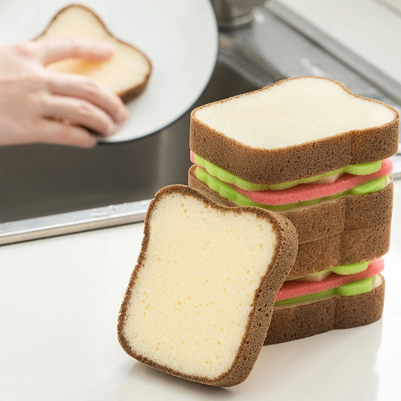 Cute Toast Sandwich Sponge Cleaning Brush Dishwashing Pot Brush Household Cleaning Tools Cleaner Kitchen Cleaning Supplies