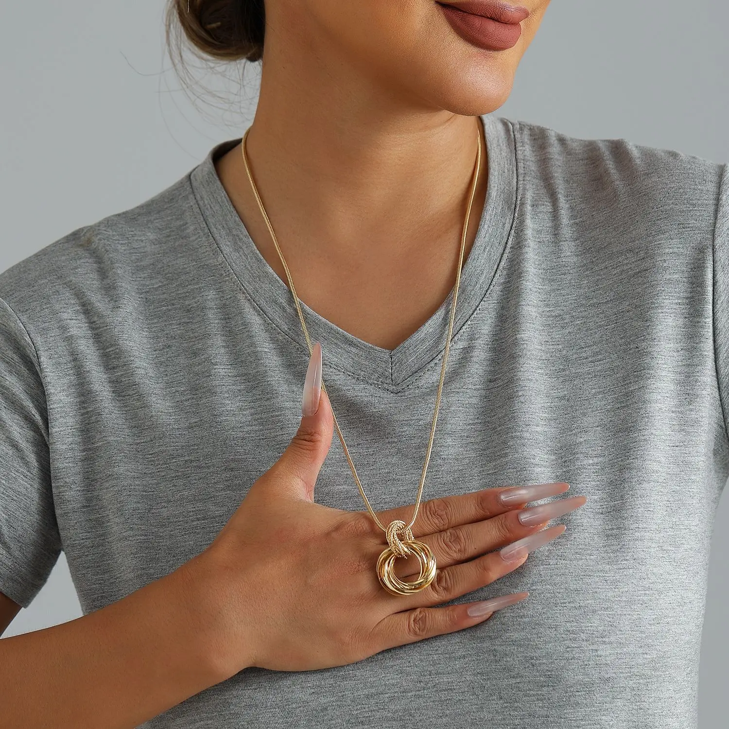Pendant Necklace Retro Twin Loop Spiral Snake Bone Chain Versatile Commute Trendy Alloy Silver Tone Lightweight Daily Gift