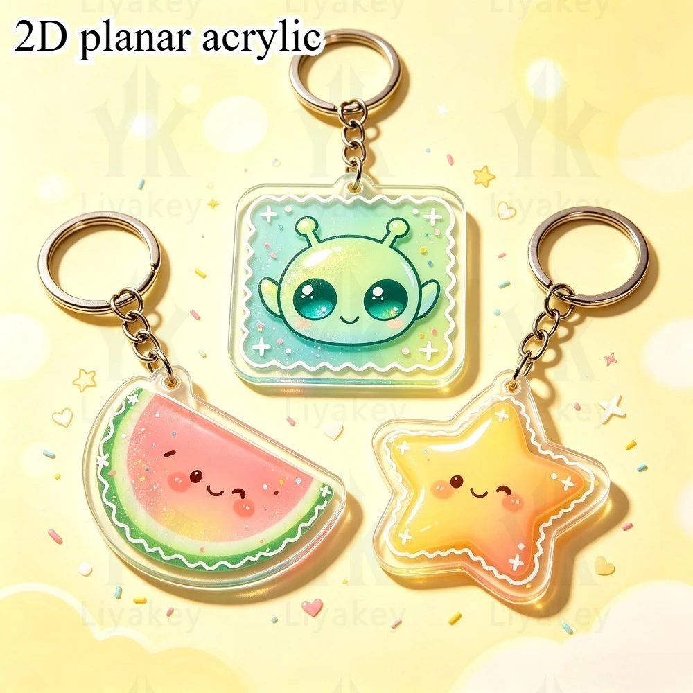 Cute 2D flat star-shaped watermelon alien acrylic keychain. A fun keychain perfect for parties and back-to-school gifts.