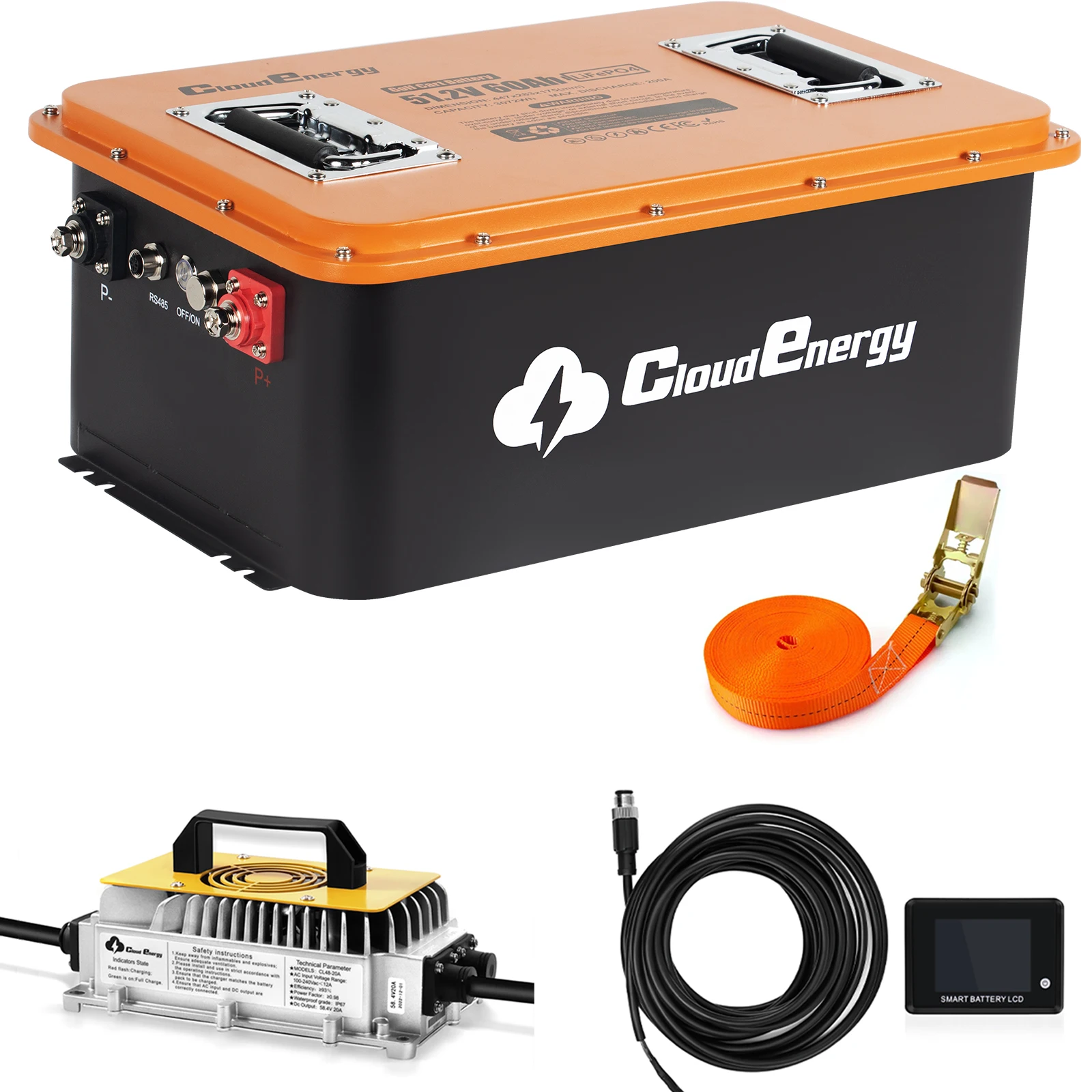 

Аккумулятор LiFePO4 для гольф-кара RV 48В (51.2В) со встроенной BMS 200А Bluetooth, с зарядным устройством 20А, сенсорным монитором (GFS48V-60Ач с зарядным устройством)
