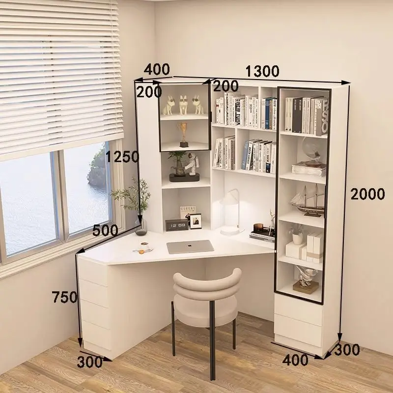 Household computer desk desk make-up table dresser integrated corner student bedroom wall triangular desk with bookshelf