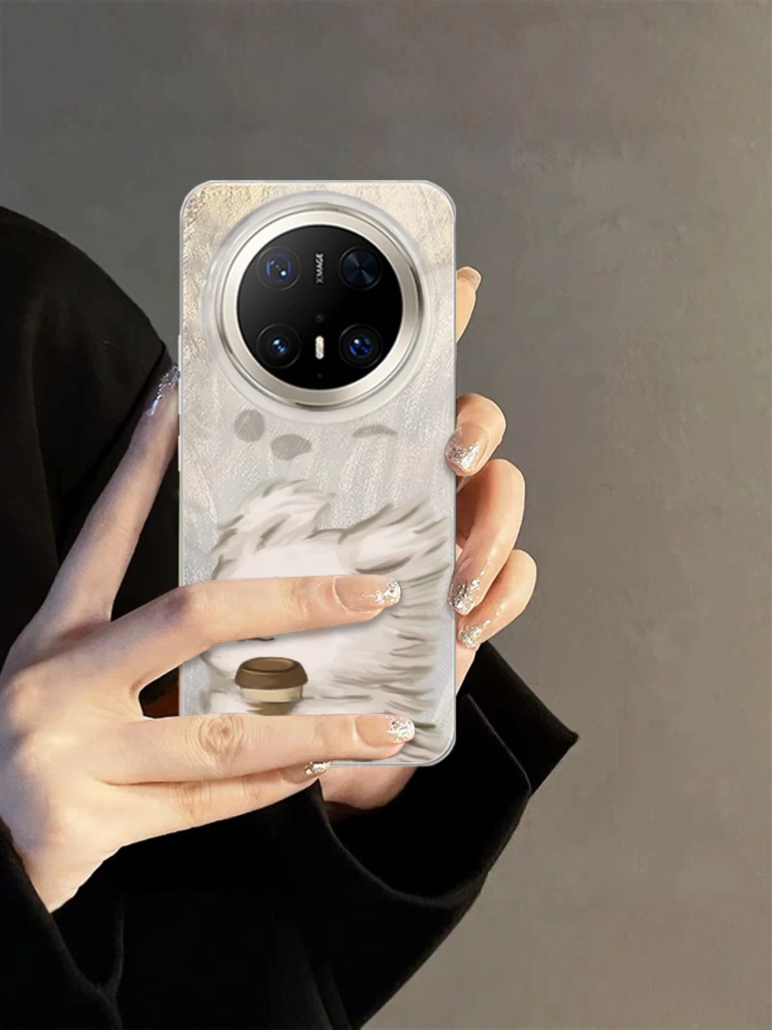 

Jiabeiyao Mate70 pro Coffee Dog Phone Case New Model High-End Feathers with Chain Full Cover Cartoon Creative Anti-Fal...
