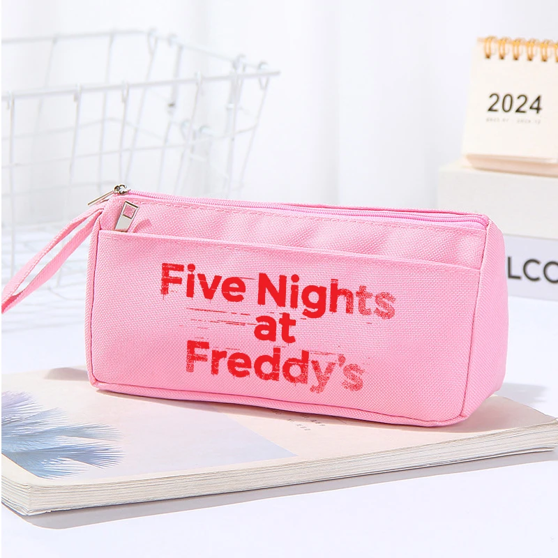 خمس ليال في فريدي 2 مقلمة لطيف أنيمي النايلون القلم حقيبة طالب طبقة مزدوجة سعة كبيرة قلم رصاص الحقيبة أكياس القرطاسية