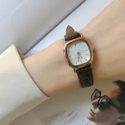 Kadınlar Quartz saat bayanlar İzle Vintage kare arama Faux deri kayış Lady kuvars kol saati Casual saat kol saatleri